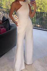 Seductive White One-Shoulder Long Summer Party Jump Suit